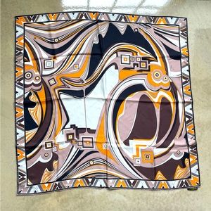 Emilio Pucci Silk Scarf in Brown, Orange, Tan